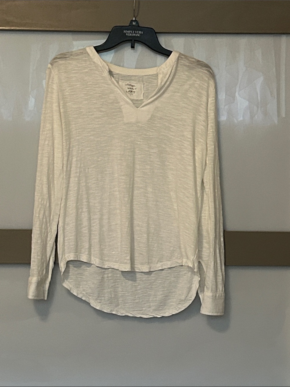 LOFT Cream Slub V-Neck Long Sleeve Top